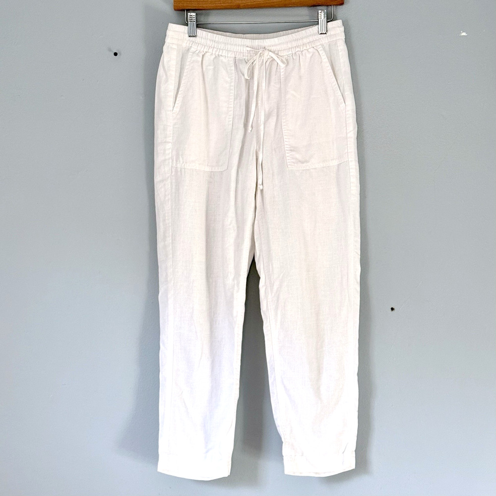 J. Crew Pants Small White Linene Blend Drawstring Ankle Cropped Beach Vacation